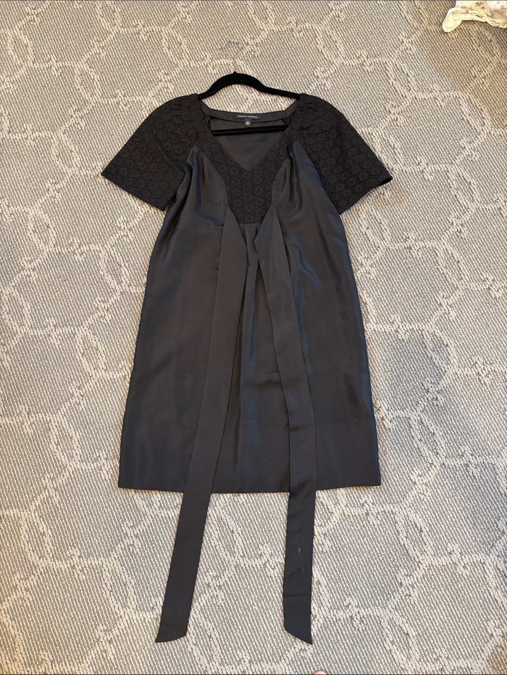 Banana Republic Black Short Sleeve V-Neck Dress with Front Tie